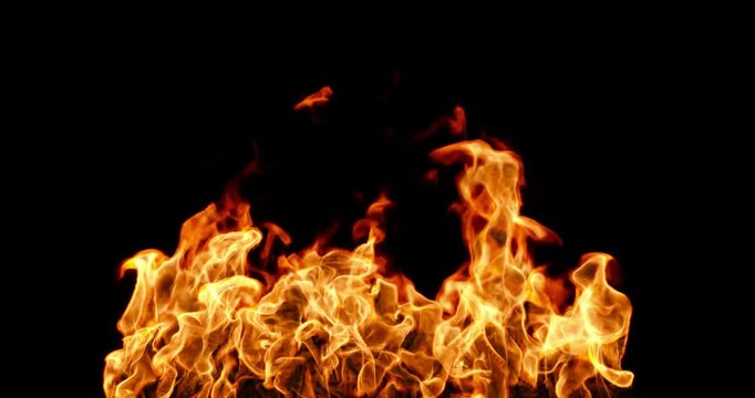 Burning fire flames realistic isolated on black backgrounds