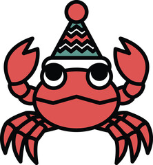 A cartoon crab wearing a party hat