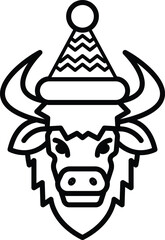 A bull with a hat on its head