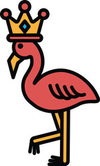 A cartoon drawing of a flamingo wearing a crown