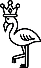 A cartoon drawing of a flamingo wearing a crown