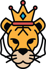 A cartoon tiger with a crown on its head