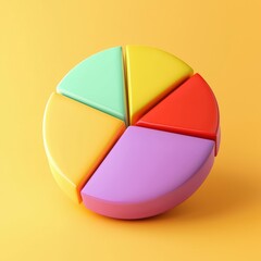 A colorful pie chart is divided into five slices, each with a different color