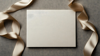 Elegant Beige Ribbon Invitation Card Mockup
