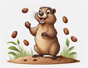 Happy Groundhog with a Hazelnut