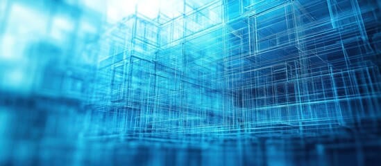 Abstract blue geometric background with grid lines and a blurred effect.