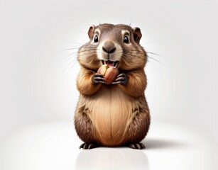 Fototapeta premium Happy Groundhog with a Hazelnut