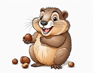Fototapeta premium Happy Groundhog with a Hazelnut