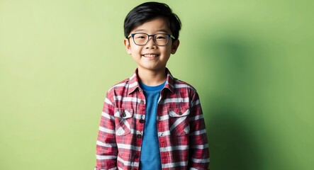 Fototapeta premium east asian kid boy nerd casual bright background wearing fashion portrait