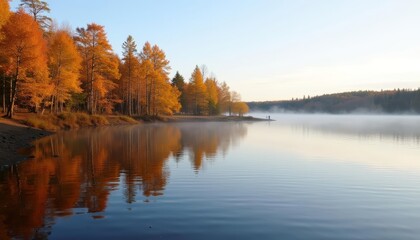 Obraz premium Peaceful autumn morning by the lake