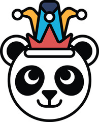 A cartoon panda bear wearing a crown and a hat