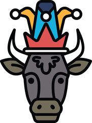 A cow with a crown on its head