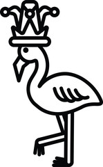 A cartoon drawing of a flamingo wearing a crown