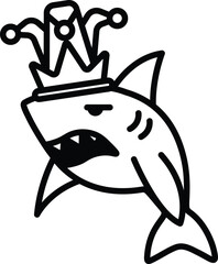 A cartoon shark with a crown on his head and a frowning mouth