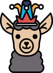 A cartoon of a llama wearing a crown and a hat