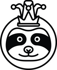 A cartoonish face with a sloth hat and a crown