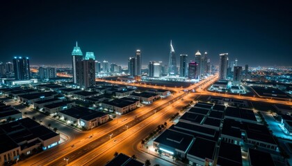 Fototapeta premium Vibrant cityscape at night illuminated by bright lights and bustling streets