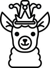 A cartoon of a llama wearing a crown and a hat