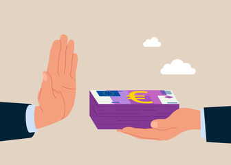 Anti corruption scene with illegal bribe money transfer euro. Flat vector illustration