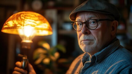 electrician in a cozy home setting, cheerfully fixing a ceiling fan, tools in hand, warm light glowing from lamps, conveying a sense of comfort and expertise