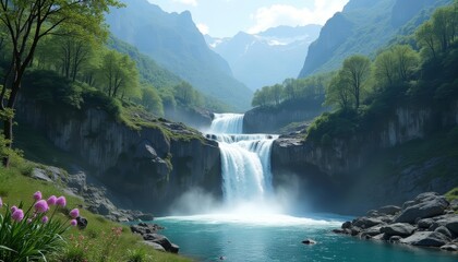 Fototapeta premium Epic Waterfall in a Mountainous Paradise