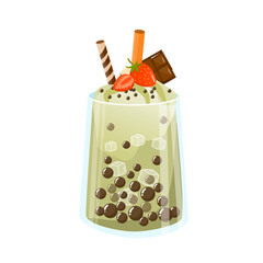 Green Tea Boba Drink with Ice Cream Topping
