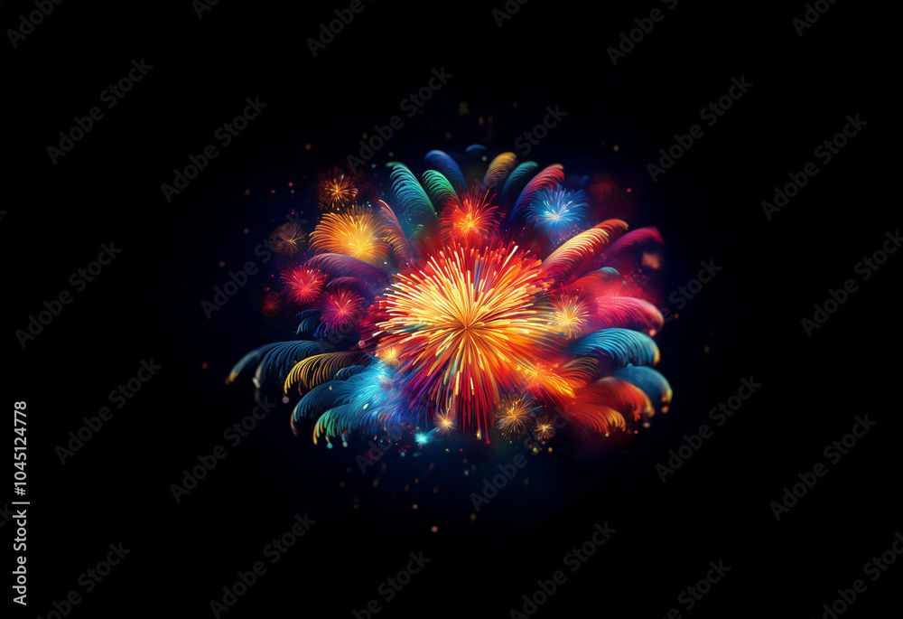 Poster A colorful firework display explodes against a black background.