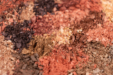 Macro texture of different shades of eyeshadow top view