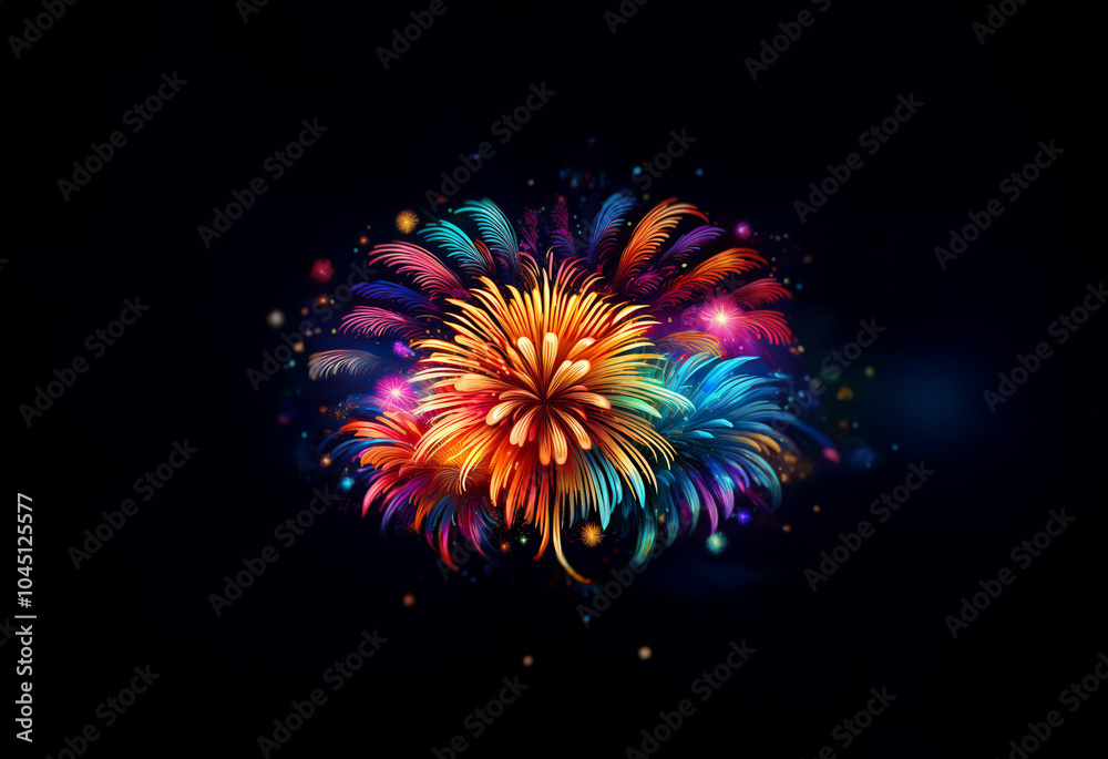 Wall mural A colorful, abstract flower with glowing accents set against a black background.