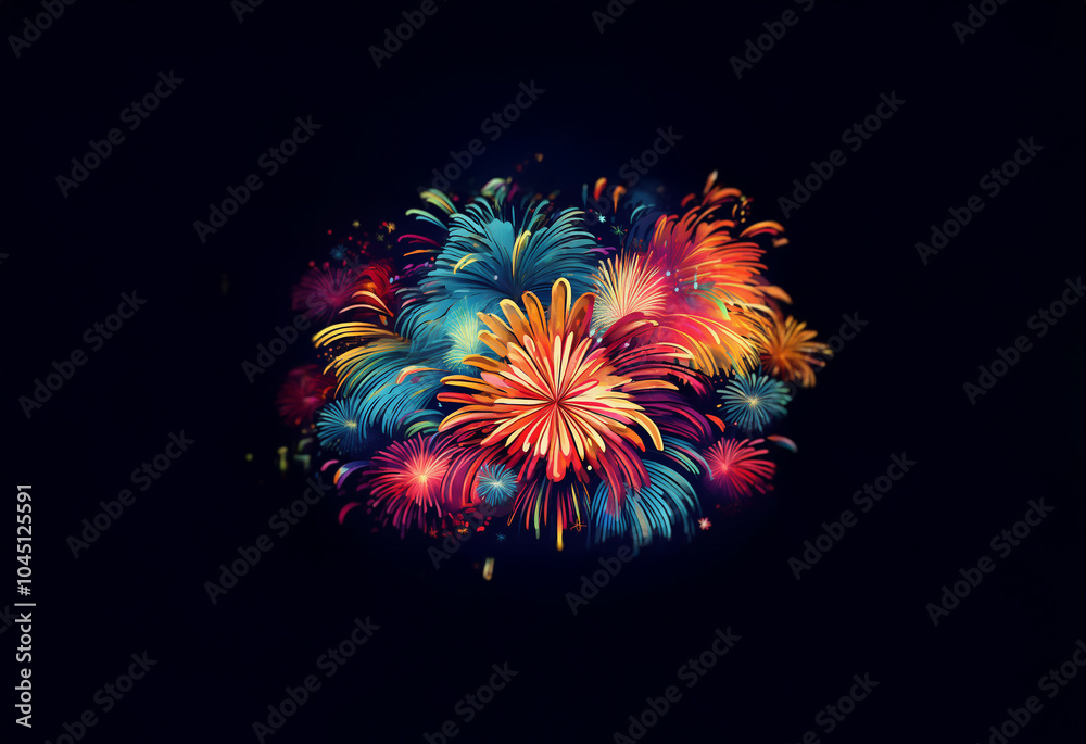 Poster A colorful fireworks display explodes against a dark background.