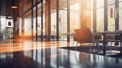 Modern Office Interior with Sunlit Glass Walls and Minimalist Design
