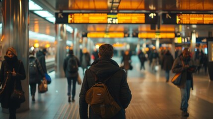 The sound of announcements and train arrivals echo through the concourse adding to the lively and bustling atmosphere.