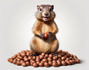 Obraz premium Groundhog on a Hazelnut Throne