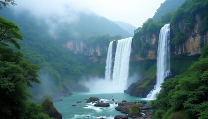 Naklejka premium Epic Waterfall in the Heart of Nature