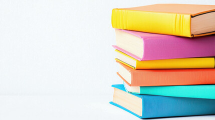 Stack of Colorful Books: A vibrant stack of colorful hardback books,  ready for an adventure in reading.  The perfect symbol of knowledge, imagination, and the joy of learning.  