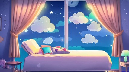Cozy Night Starry Stories View Bedroom Time Dreaming Bed Comfort: Dream Moonlit Clouds Animation bedtime moon star children calm imagination sleep content peaceful story cloud cosy sky moonlight
