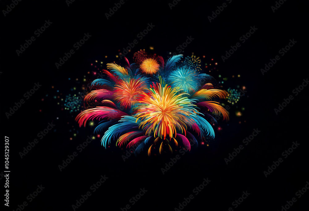 Poster An array of colorful fireworks explode against a black background.