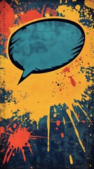 Speech bubble over colorful splattered grunge background