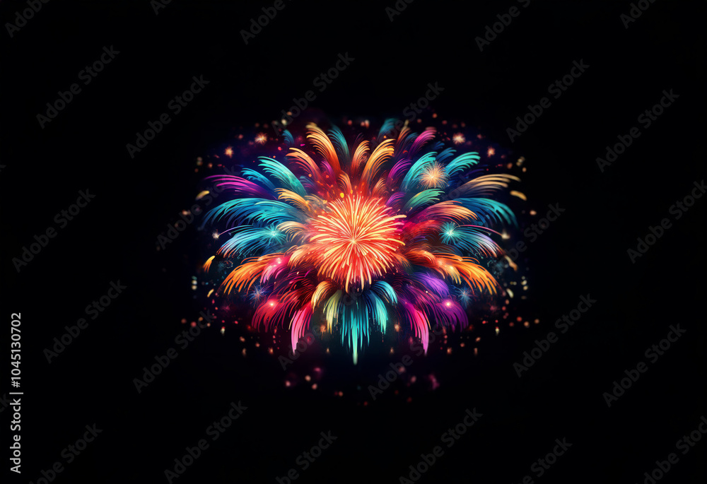 Poster A vibrant firework display explodes against a dark, isolated background.