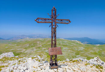 National park Abruzzo Lazio and Molise (Italy) - In the PNALM mountain range, Mount Greco is one hightest peak in Parco Nazionale d'Abruzzo Lazio e Molise. Here during the summer with hikers.