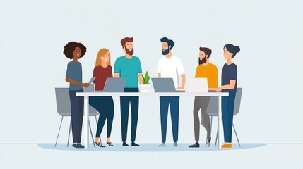 business team in casual environment, business team working in a relaxed and comfortable office setting, sharing ideas illustrations