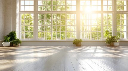 Bright and Airy Yoga Studio with Large Windows Promoting Relaxation and Mindfulness
