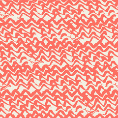 Macrame Zigzag Tie Dye Seamless Pattern. Herringbone Ink Japan Design Rose Red and Beige Shibory Triangle Minimalistic Background.  Geometric Wave Art Print. Geometric Monochrome Chevron Imitation.