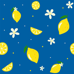 seamless pattern with lemon fruits slices - vector illustration