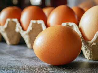 Close-up of organic Chicken eggs in tray or egg box.