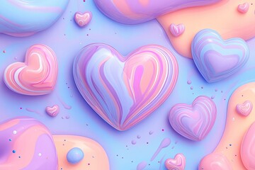 Obraz premium Delicate cute sweet 3D heart gradient.Abstract Happy Valentine's Day banner in y2k style.Greeting card.Candy colors. with generative ai