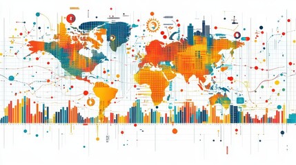 Obraz premium global investment concept illustrated with intertwined currencies and stock graphs, symbolizing trade and exchange. the design conveys a modern approach to international finance