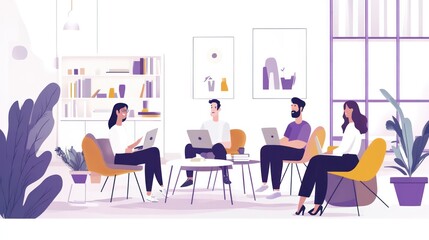 business team with flexible hours, business professionals enjoying flexible work hours, collaborating efficiently in a relaxed environment illustrations