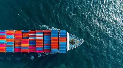 Fototapeta premium Aerial Top View of Container Cargo Ship in Freight Logistics Business