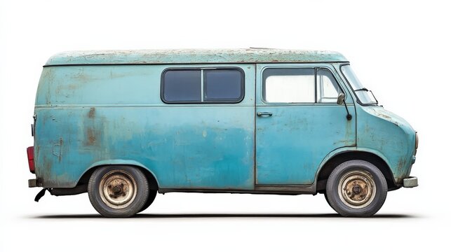 Old Van. Vintage European Collector's Retro Blue Van Isolated on Sideview